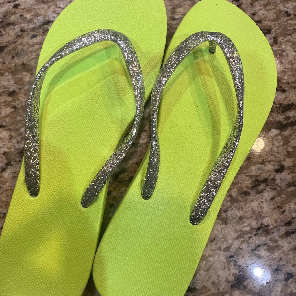 Lime Green Glitter Strap Sandals